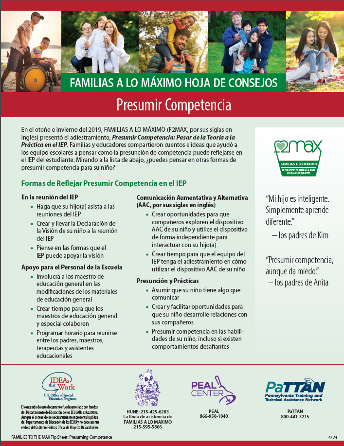 Families to the MAX Tip Sheet: Presuming Competence (Spanish)