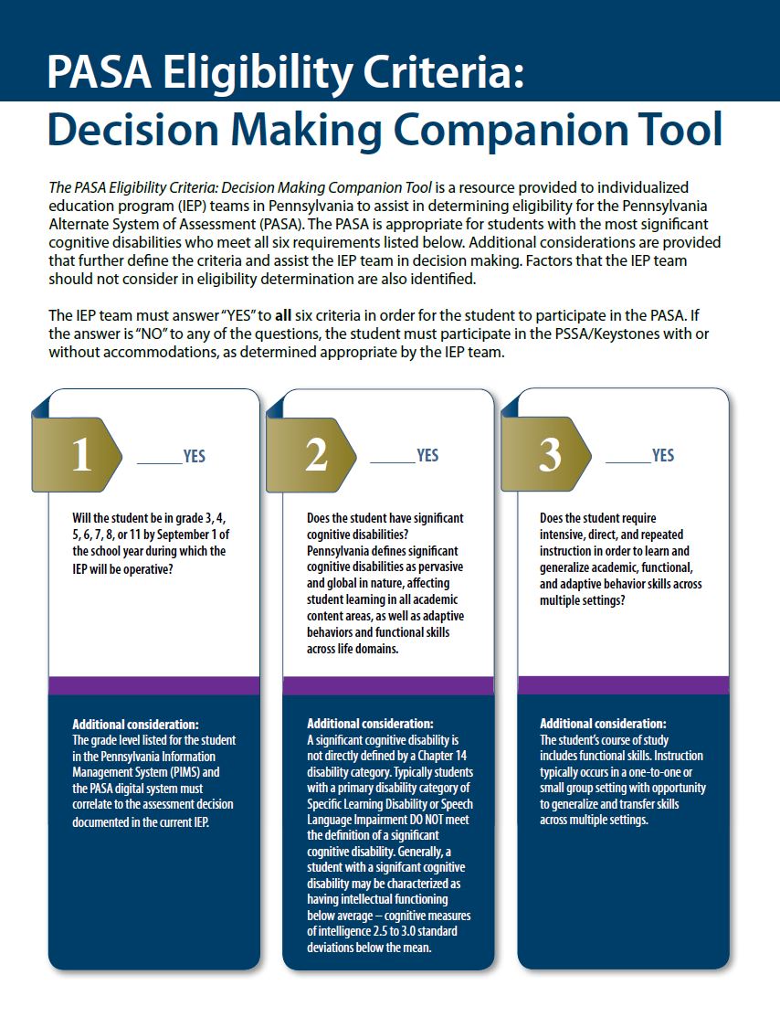PASA Eligibility Criteria: Decision Making Companion Tool