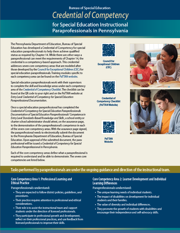 BSE Credential of Competency for Special Education Instructional Paraprofessionals