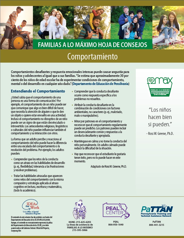Families to the MAX Tip Sheet: Behavior (Spanish)