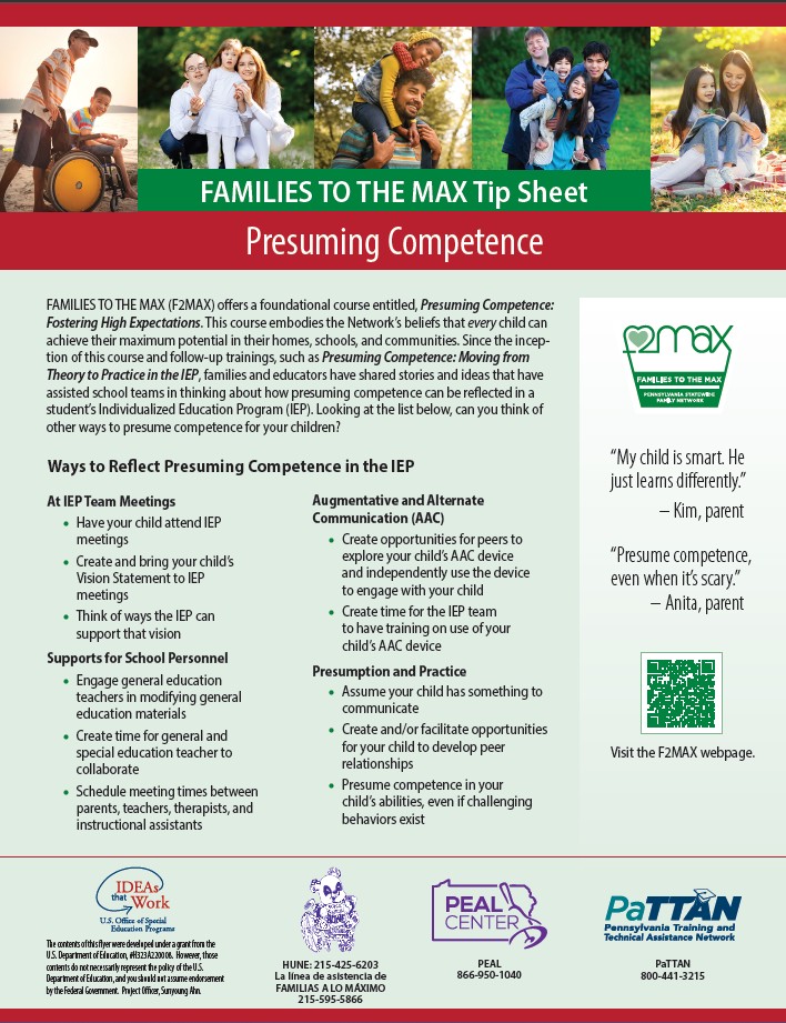 Families to the MAX Tip Sheet: Presuming Competence