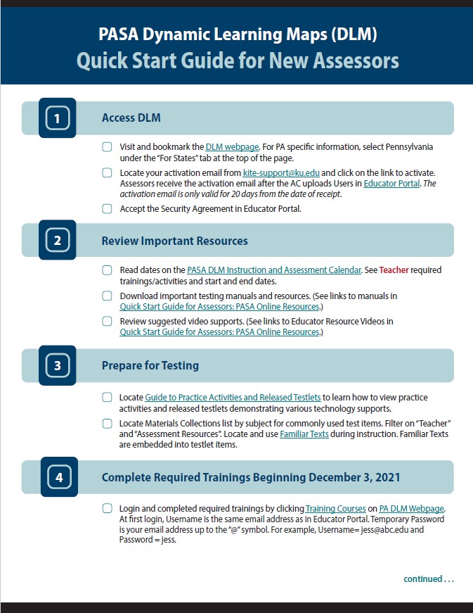 PASA Dynamic Learning Maps (DLM) Quick Start Guide for New Assessors