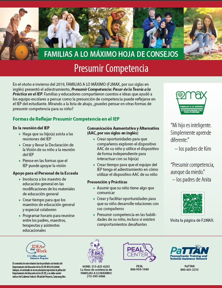 Families to the MAX Tip Sheet: Presuming Competence (Spanish)