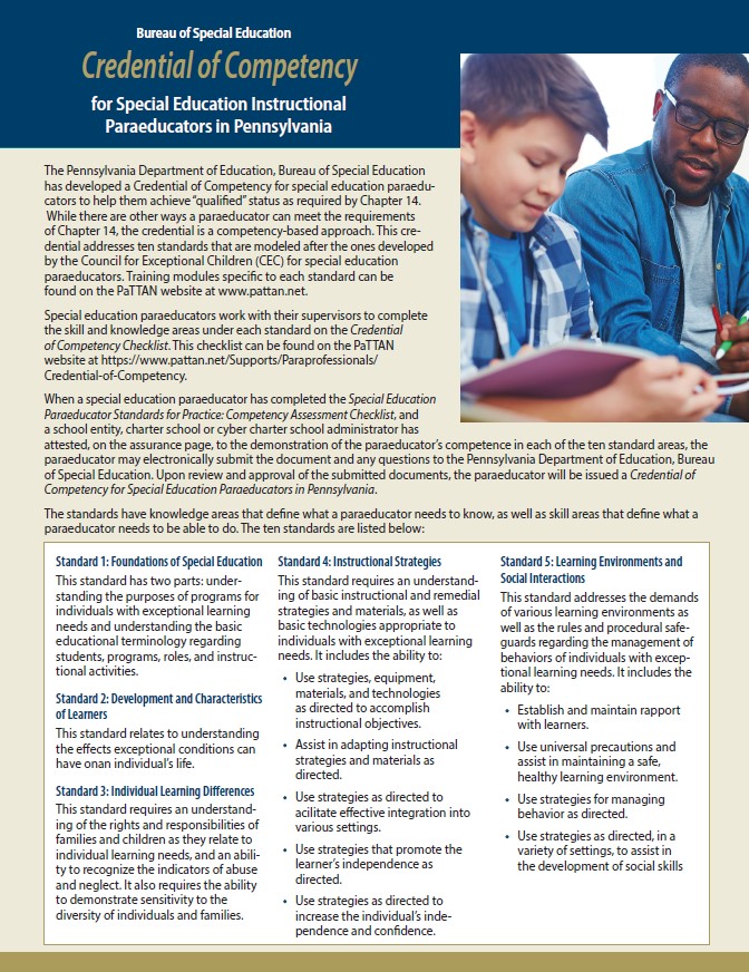 BSE Credential of Competency for Special Education Instructional Paraeducators