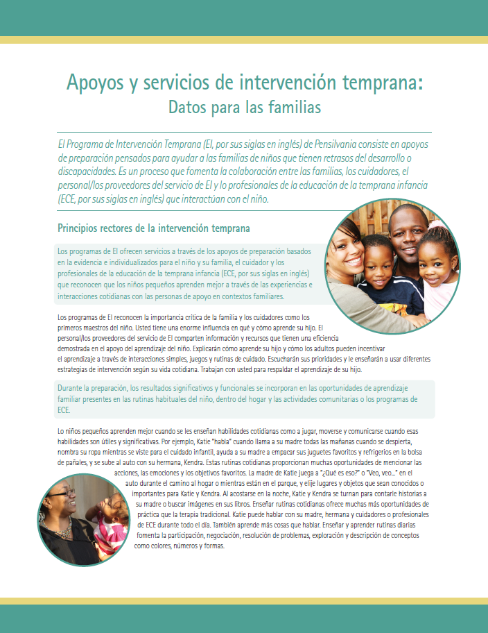 Early Intervention Supports and Services: Facts for Families (Spanish)
