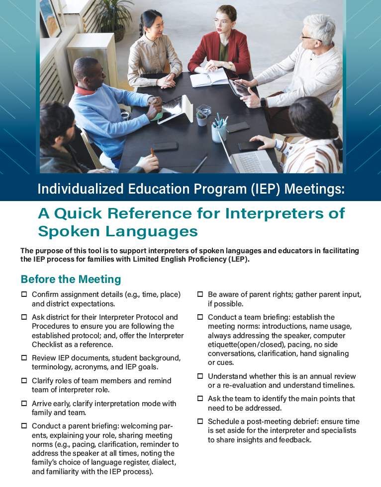 IEP Meetings: A Quick Reference for Interpreters of Spoken Languages