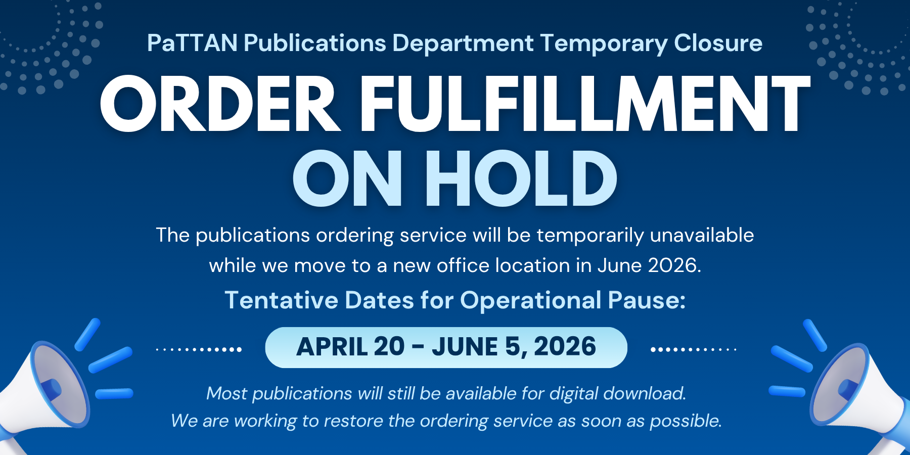 Publications On hold April 20 to June 5