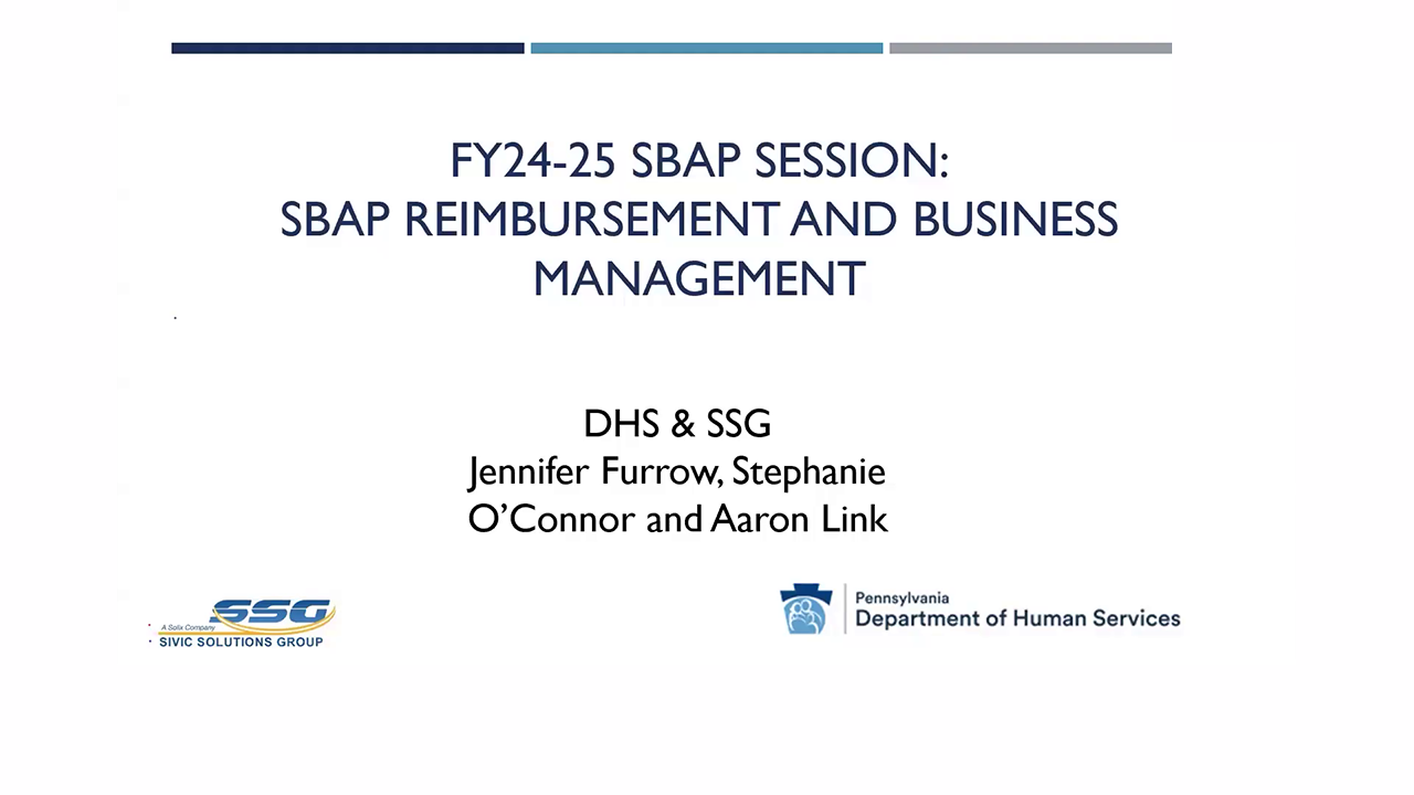 SBAP Reimbursement & Business Management | FY24-25 SBAP Session
