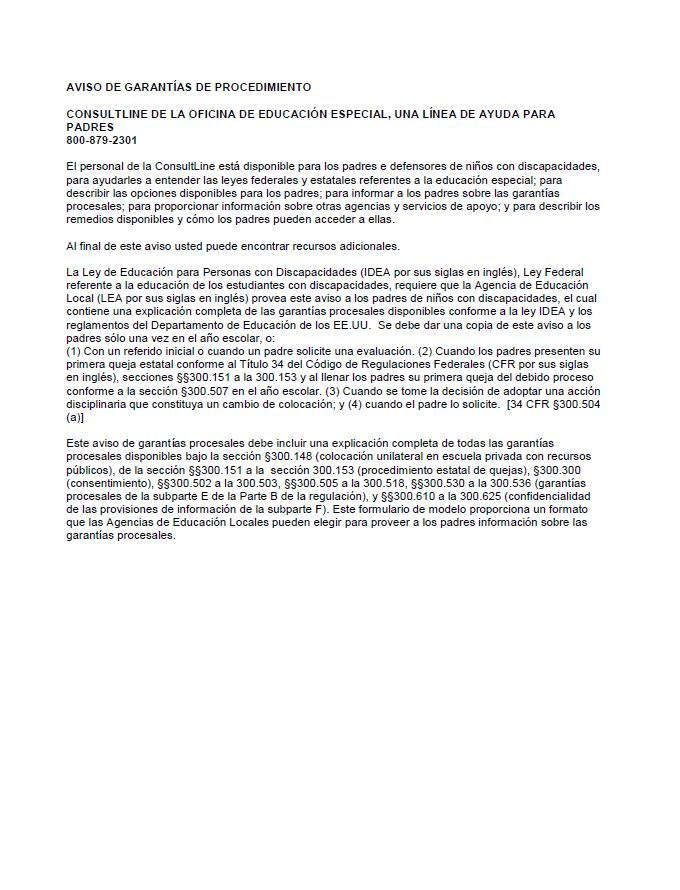 Procedural Safeguards Notice (Spanish) cover image