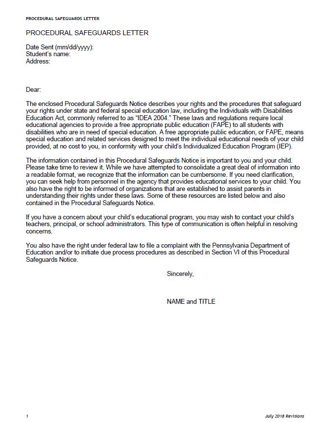 Procedural Safeguards Letter  cover image