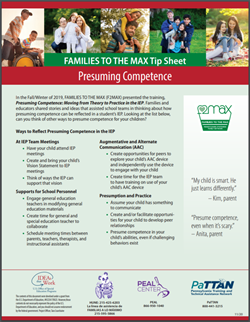 image of the FAMILIES TO THE MAX TIP SHEET: Presuming Competence. Click on image to go to https://www.pattan.net/Publications/Families-to-the-MAX-Tip-Sheet-Presuming-Competence
