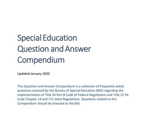 Special Education Question and Answer Compendium image. Clicking on it will take you to PDF of document