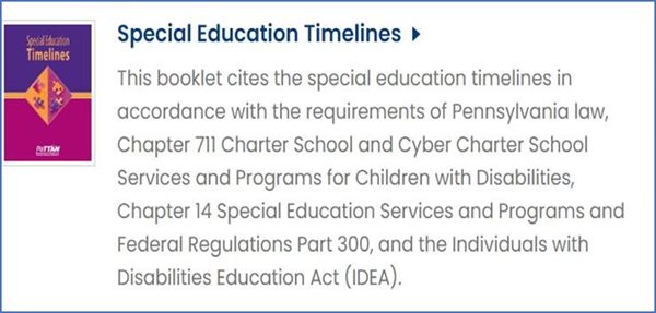 Special-Education-TImelines image. Clicking on the image will take you to its PaTTAN Publication page.