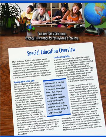 Image of the Teacher Desk Reference: Practical Information for Pennsylvania's Teachers Special Education Overview.Clicking on the image will take you to the Publication page on the PaTTAN Website