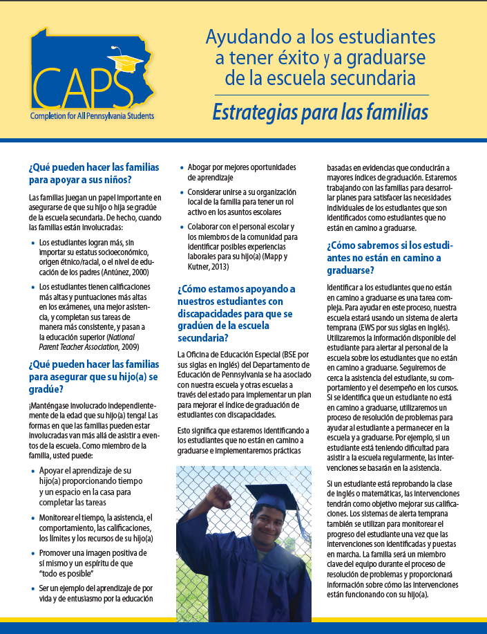 CAPS: Helping Students Succeed and Graduate From High School - Strategies for Families (Spanish)