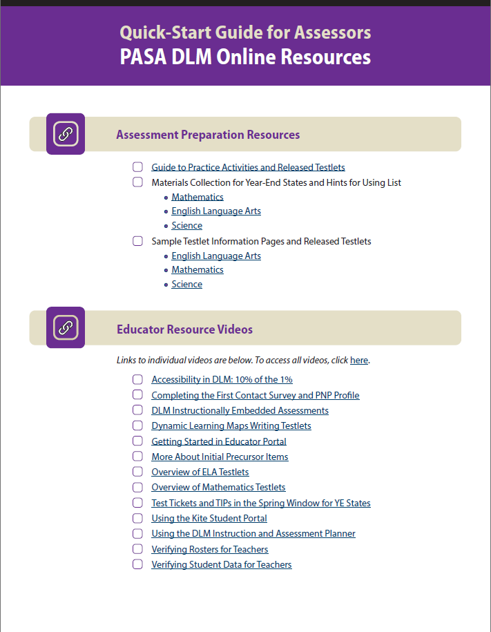 PASA Dynamic Learning Maps (DLM) Quick Start Guide for Assessors: PASA DLM Online Resources