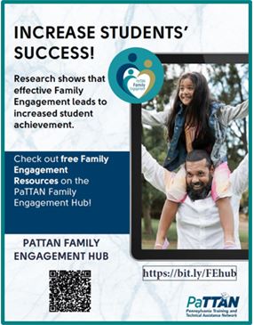 Image of a child on a man's shoulders with Increase Students' Success! Click on image to go to the PaTTAN Family Engagement Hub