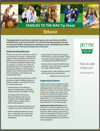 image of Families to the Max Tip sheet Behavior. Click on image to go to the publication.