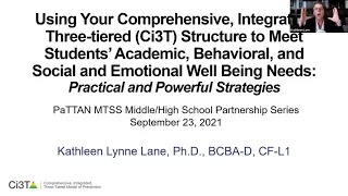 Using Your Ci3T Structure for Academic, Behavioral, and Social and Emotional Well Being