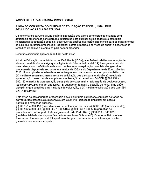 Procedural Safeguards Notice (PSN) - Portuguese
