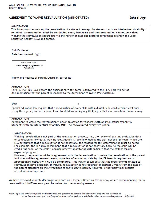 Agreement to Waive Reevaluation -Annotated