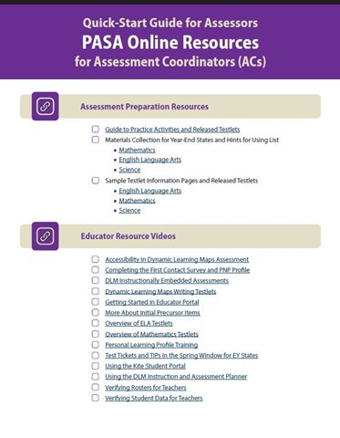 DLM Quick Start Guide for Assessors: PASA Online Resources for Assessment Coordinators (ACs)