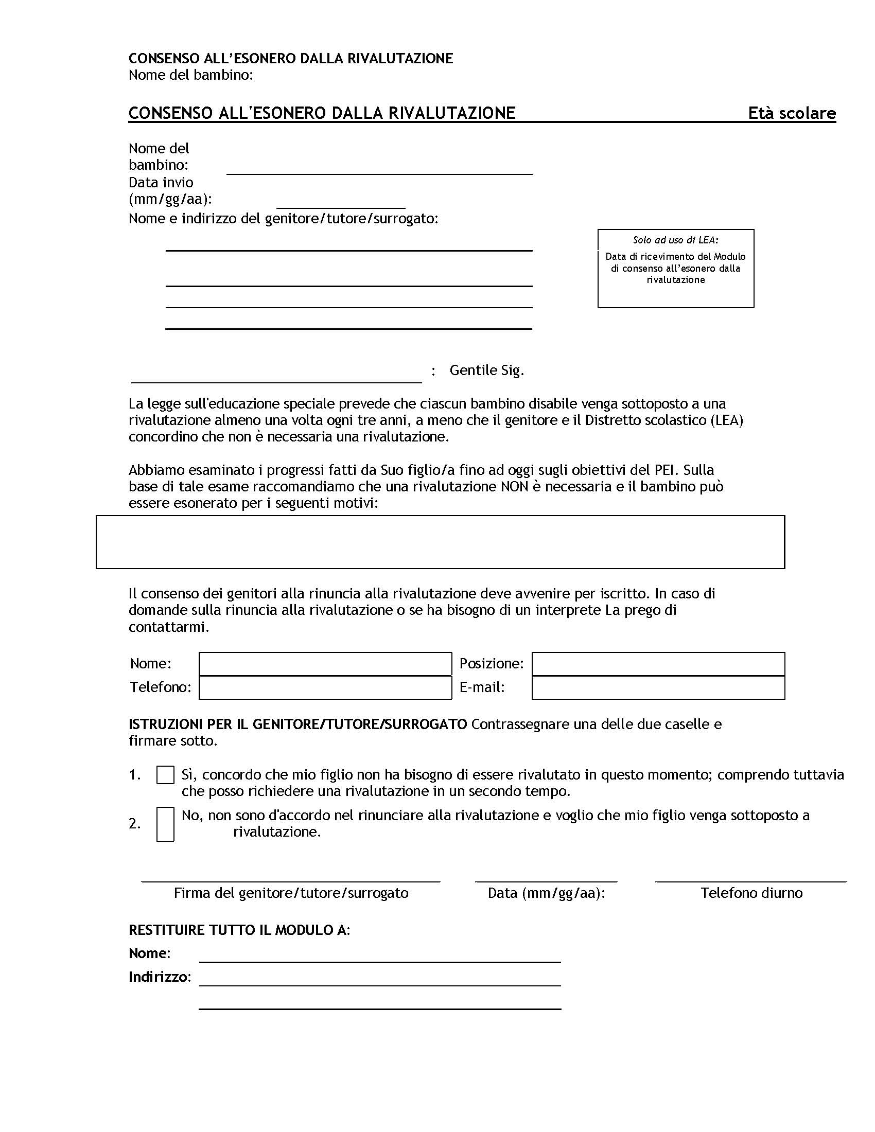 Agreement to Waive Reevaluation (Italian)