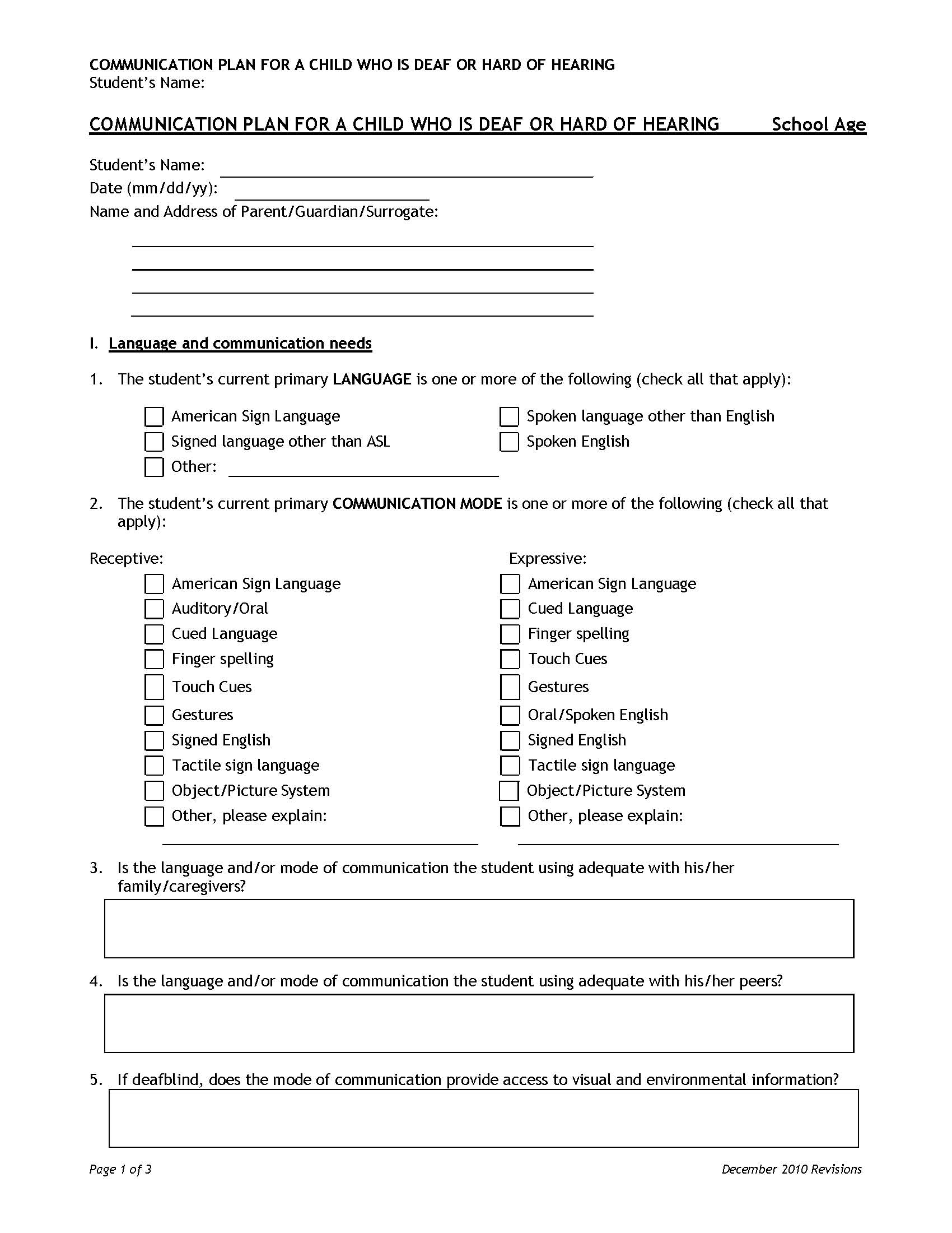 COMMUNICATION PLAN - School Age  cover image