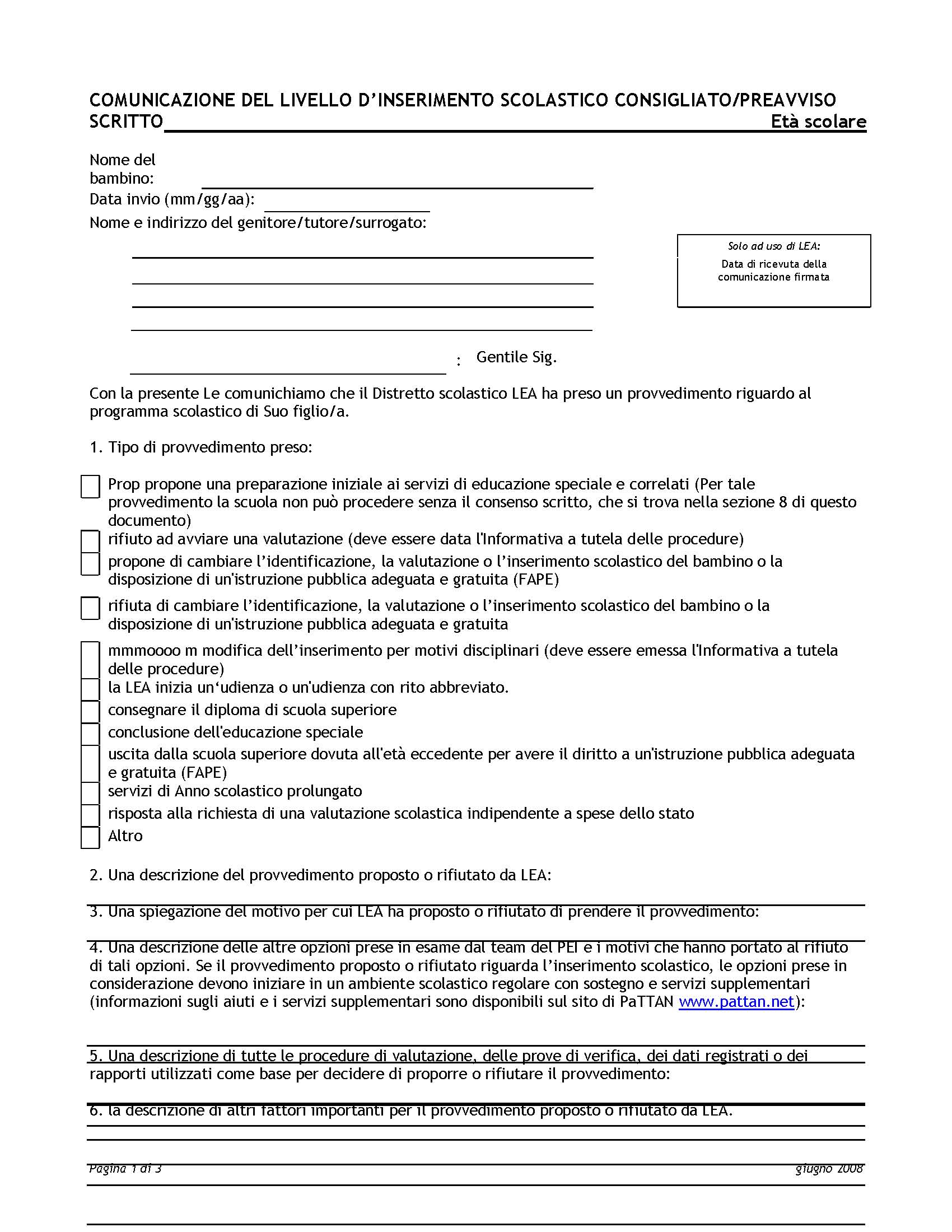 NOTICE OF RECOMMENDED EDUCATIONAL PLACEMENT/PRIOR WRITTEN NOTICE (NOREP/PWN) - School Age - Italian 