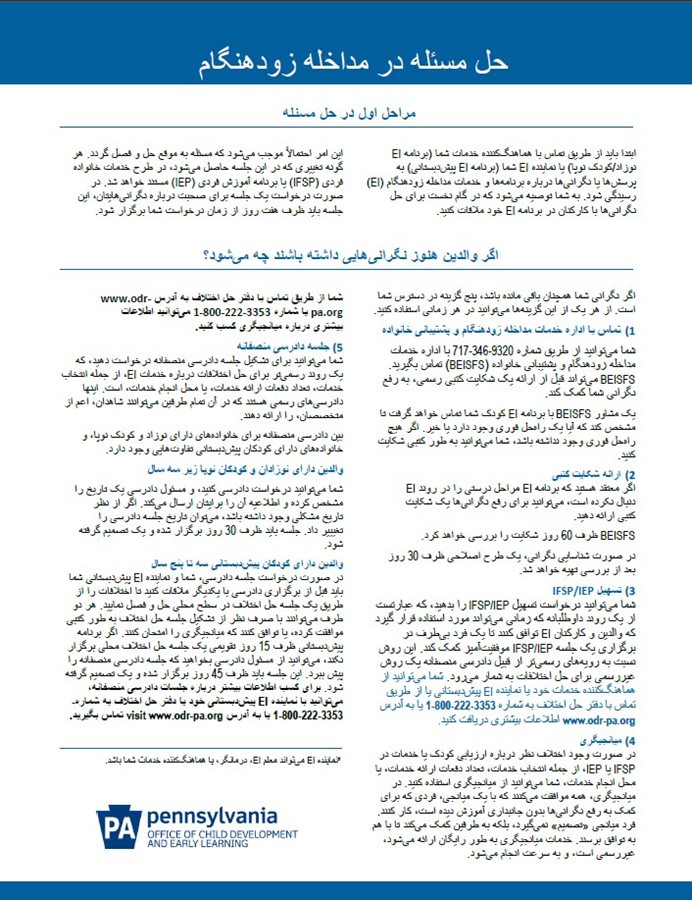 Problem Solving in Early Intervention (Farsi)