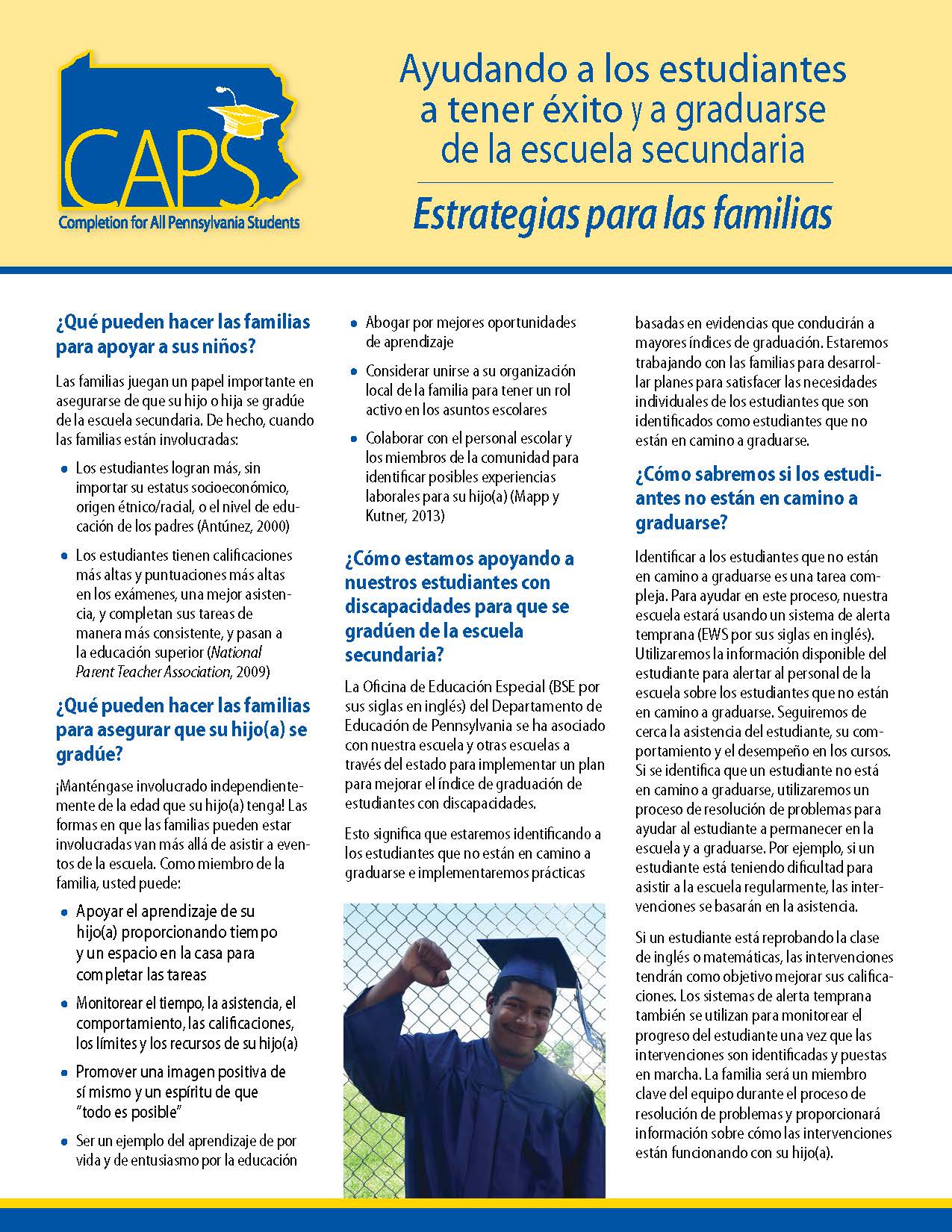 CAPS: Helping Students Succeed and Graduate From High School - Strategies for Families (Spanish)