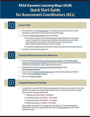 PASA Dynamic Learning Maps (DLM) Quick Start Guide for Assessment Coordinators (ACs)