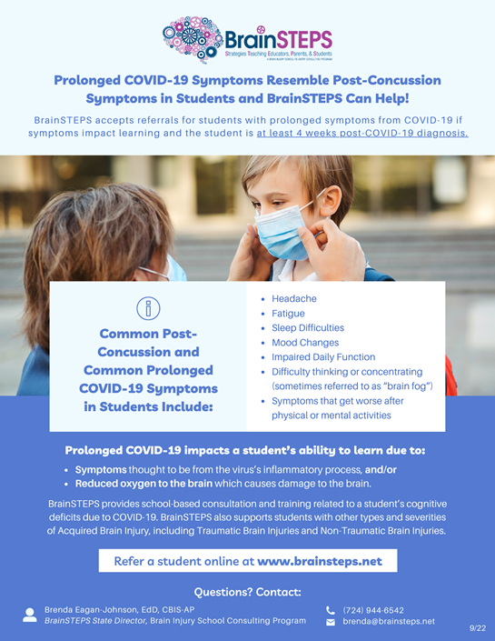 Prolonged COVID-19 Symptoms Resemble Post-Concussion Symptoms in Students and BrainSTEPS Can Help!