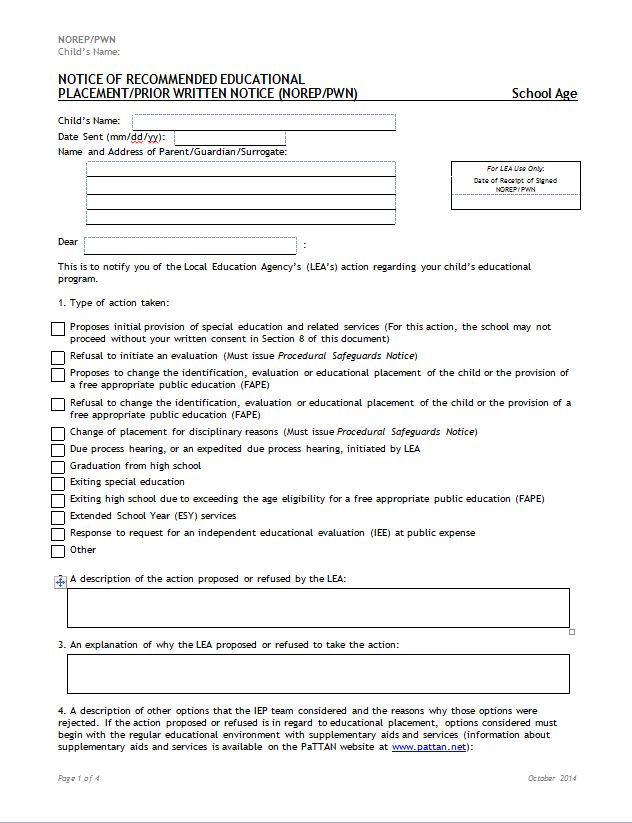 NOTICE OF RECOMMENDED EDUCATIONAL PLACEMENT/PRIOR WRITTEN NOTICE (NOREP/PWN) - School Age (Vietnamese) cover image