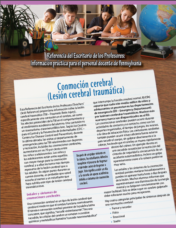 Teachers' Desk Reference: Concussion (Mild Traumatic Brain Injury) (Spanish)