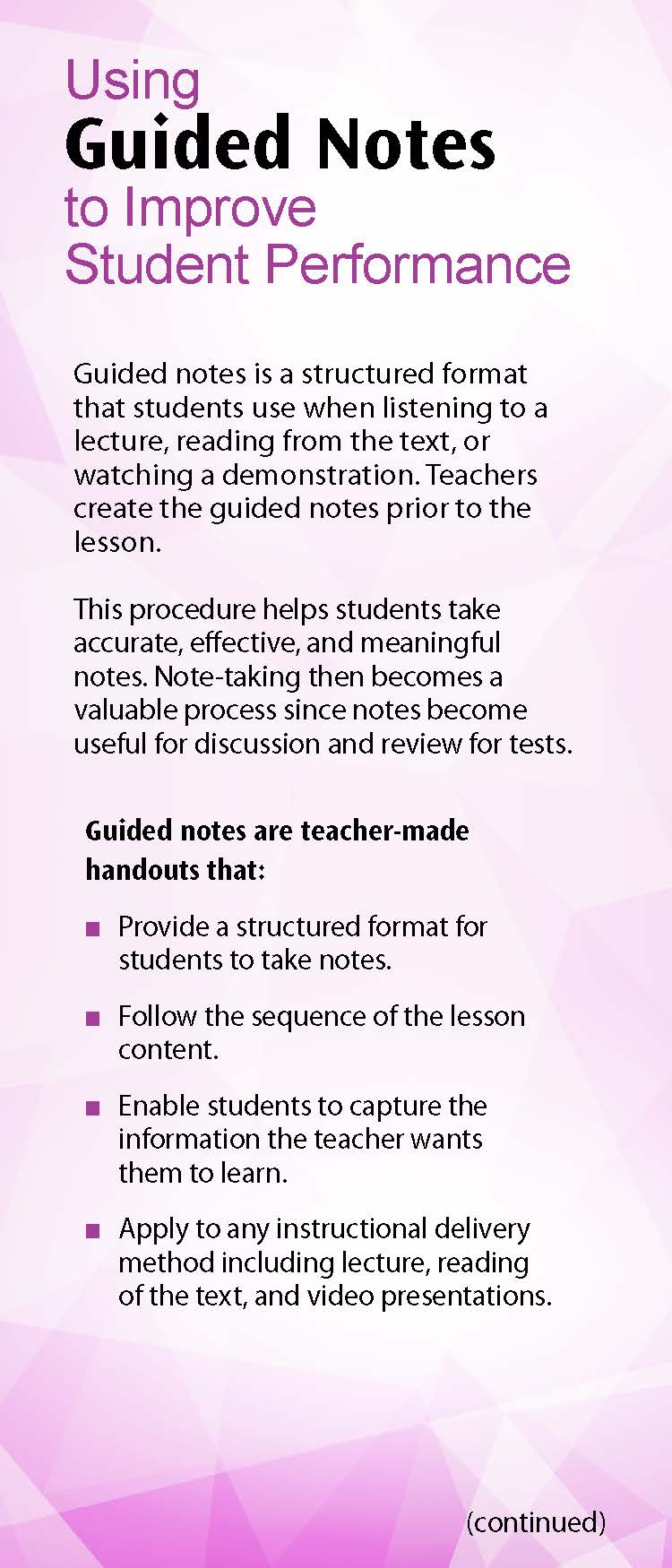 Using Guided Notes to Improve Student Performance