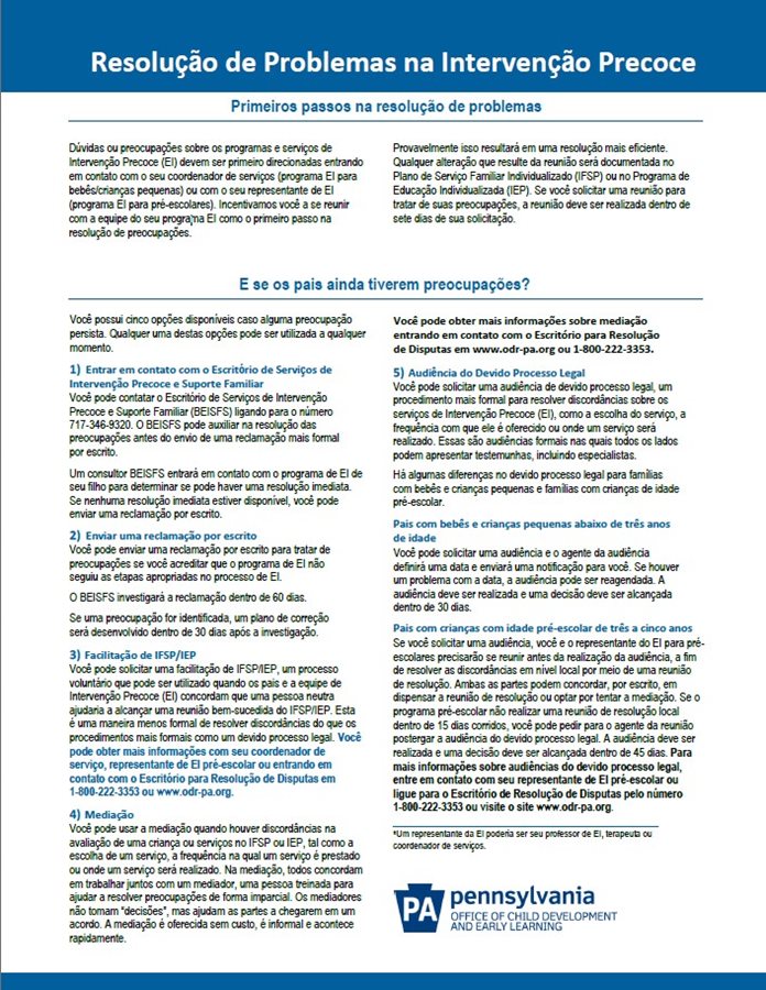 Problem Solving in Early Intervention (Portuguese)