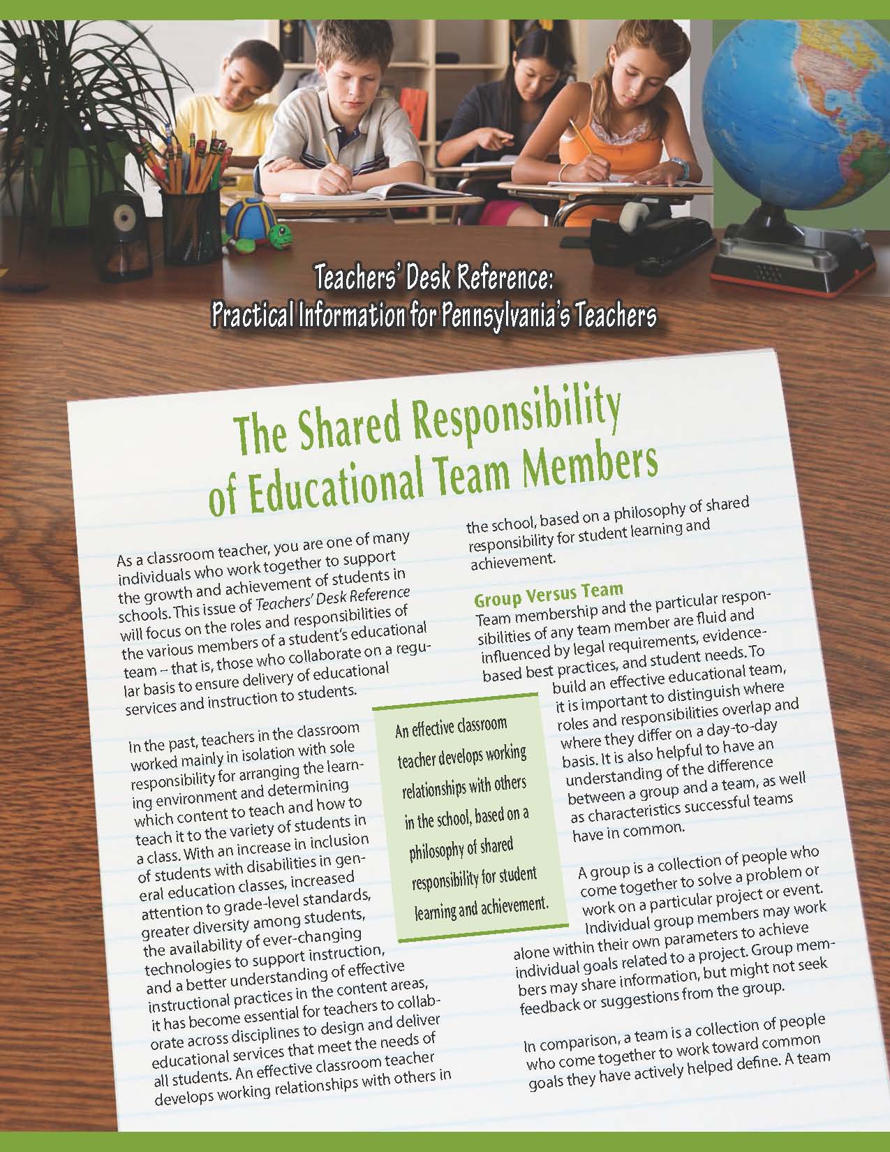 Teachers' Desk Reference: The Shared Responsibility of Educational Team Members